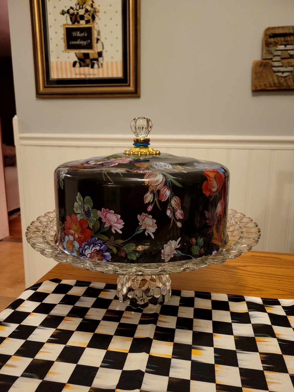 MacKenzie-Childs Black Floral Cake Dome with Glass Knob (Dome Only) - Picture 2 of 7